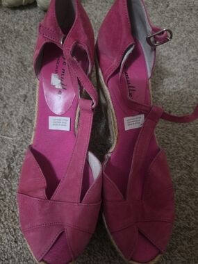 Suede Pink Espadrille Wedge Sandals with Ankle Strap
